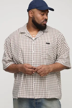 Boohoo Plus Check Man Embroidered Boxy Oversized Shirt - - 3XL