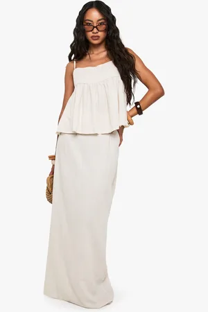Boohoo Linen Look Column Maxi Skirt - - 14