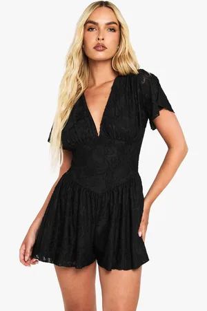 Boohoo Burnout Floral Short Sleeve Playsuit - - 8