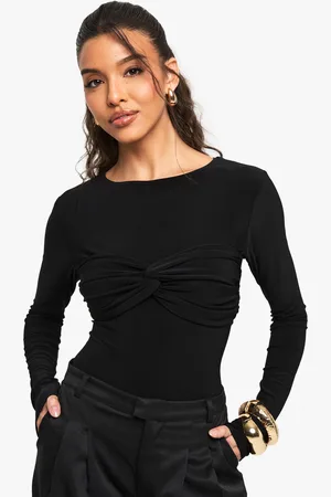 Boohoo Double Slinky Knot Front Bodysuit - - 8