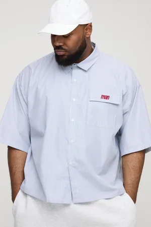 Boohoo Plus Stripe Embroidered Oversized Boxy Short Sleeve Shirt - - 2XL