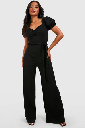 Boohoo Puff Sleeve Tie Waist Wide Leg Jumpsuit - - 10
