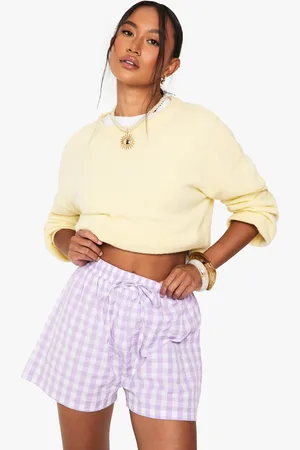 Boohoo Seersucker Gingham Drawstring Waist Shorts - - 10