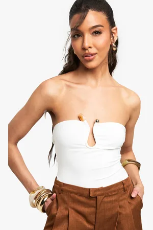 Boohoo Double Layered Slinky Trim Detail Bandeau Bodysuit - - 14