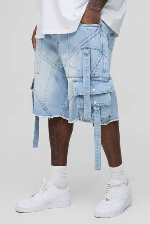 Boohoo Plus Strappy Cargo Relaxed Fit Denim Shorts - - 40