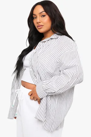 Boohoo Plus Black Pinstripe Oversized Shirt - - 16