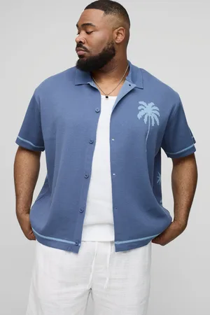 Boohoo Plus Relaxed Palm Scenic Jacquard Knitted Shirt - - 3XL