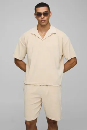 Boohoo Oversized Boxy Velour Short Sleeve Revere Polo Shorts Set - - XS