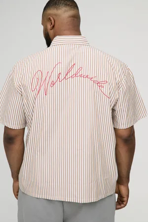 Boohoo Plus Oversized Worldwide Embroidery Slogan Stripe Shirt - - XXXL