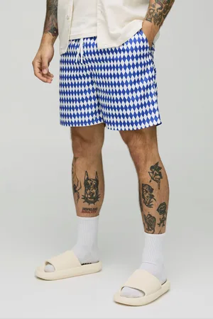Boohoo Mid Length Checker Print Swim Short - - S