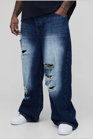 Boohoo Plus Washed Multi Rip Relaxed Fit Jeans - - 38