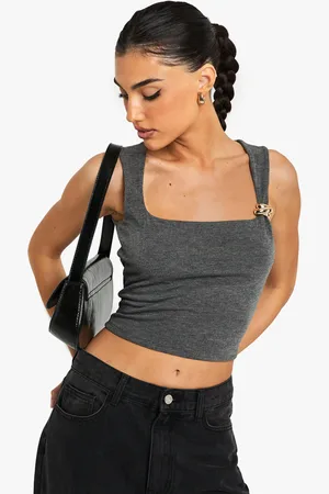 Boohoo Marl Square Neck Trim Detail Top - - 6