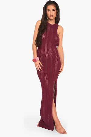 Boohoo Scoop Back Crochet Beach Dress - - S
