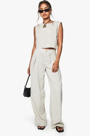 Boohoo Woven Textured Tailored Wide Leg Trouser - - 8