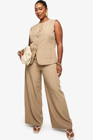 Boohoo Plus Drawstring Pinstripe Wide Leg Trouser - - 16