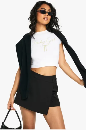 Boohoo Woven Button Wrap Skort - - 6