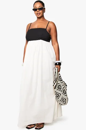 Boohoo Plus Contrast Linen Smock Maxi Dress - - 22