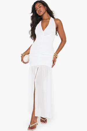 Boohoo Chiffon Ruched Dropped Hem Maxi Dress - - 8