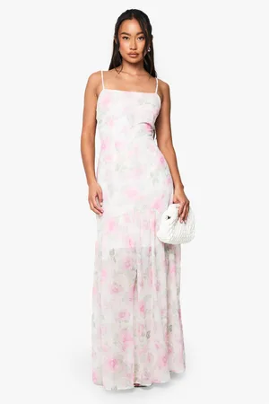 Boohoo Floral Chiffon Mix Dropped Hem Maxi Dress - - 8