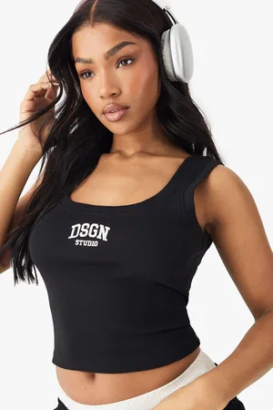 Boohoo Dsgn Studio Collegiate Embroidered Rib Tank Vest Top - - 6