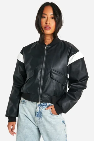 Boohoo Faux Leather Cropped Moto Detail Bomber Jacket - - 8