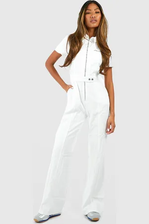 Boohoo Zip Up Cargo Denim Wide Leg Jumpsuit - - 10