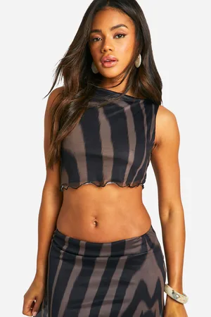 Boohoo Asymmetric Printed Slash Neck Top - - 10