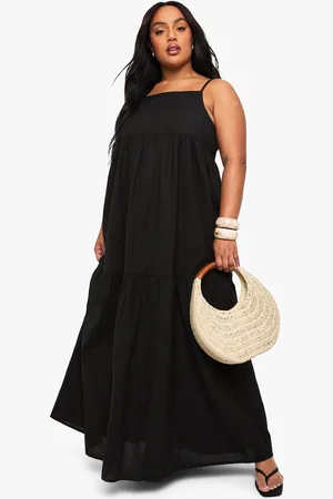 Boohoo Plus Tiered Linen Look Strappy Maxi Dress - - 16