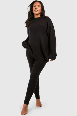 Boohoo Plus Knitted Crew Neck Jumper Lounge Set - - 18