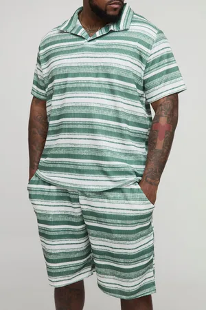 Boohoo Plus Slim Revere Abstract Textured Polo Short Set - - 2XL