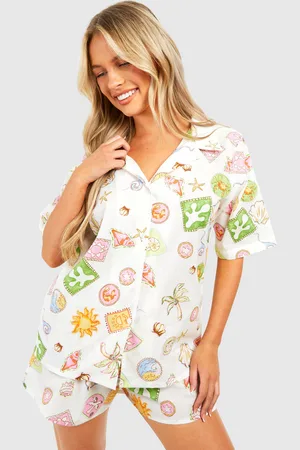 Boohoo Cotton Poplin Sea Motif Short Sleeve Shirt - - 12