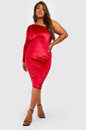 Boohoo Plus Velvet Asymmetric Midi Dress - - 22