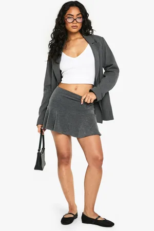 Boohoo Rib Peplum Frill Hem Mini Skirt - - 6
