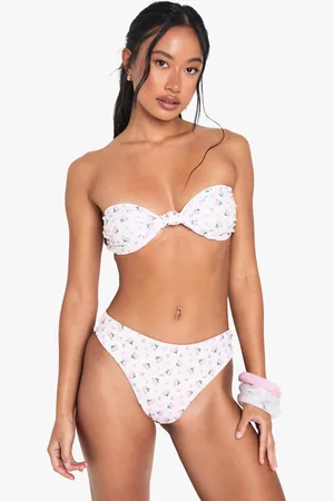 Boohoo Swimwear Essentials Ditsy Floral Knot Bandeau Bikini Top - - 6