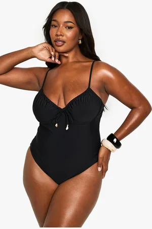 Boohoo Plus Shell Trim Ruched Cup Underwire Swimsuit - - 16