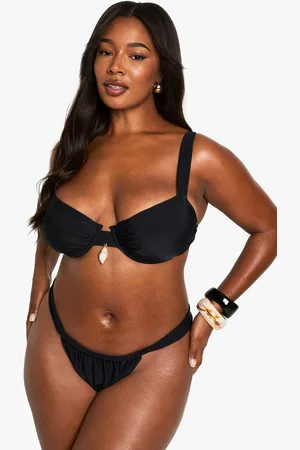 Boohoo Plus Shell Trim Ruched Tanga Bikini Bottoms - - 16