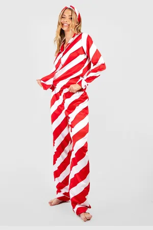 Boohoo Candy Cane Stripe Satin Pj And Hair Band Set - - 6