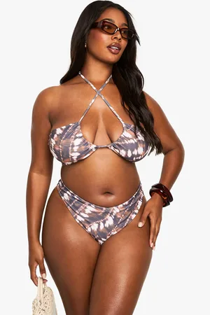 Boohoo Plus Tie Dye V High Leg Bikini Bottom - - 16