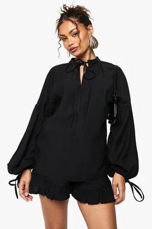 Boohoo Linen Frill Sleeve Blouse - - 6
