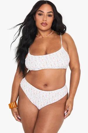 Boohoo Plus Reversible Ditsy Floral Tie Side Bikini Bottoms - - 16
