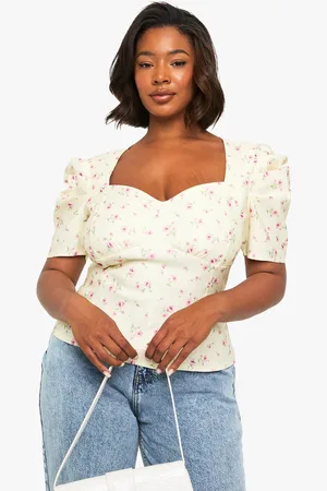 Boohoo Plus Ditsy Puff Sleeve Top - - 28