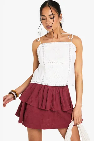 Boohoo Cotton Poplin Crochet Patchwork Strappy Cami Top - - 6