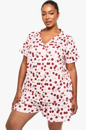 Boohoo Plus Cherry Print Short Sleeve & Short Pj Set - - 16