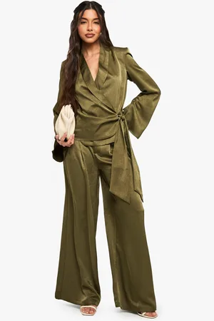Boohoo Satin Pleated Wide Leg Trouser - - 6