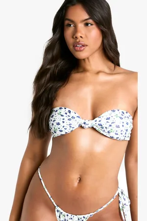 Boohoo Ditsy Floral Knotted Bandeau Bikini Top - - 6