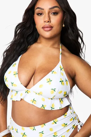 Boohoo Plus Lemon Print Bikini Top - - 16