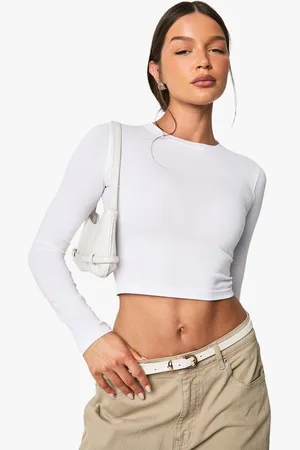 Boohoo Basics Long Sleeve Crew Neck Crop Top - - 6