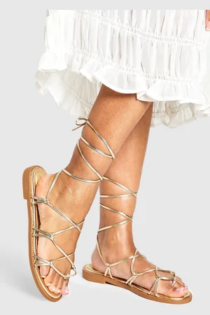 Boohoo Wide Fit Caged Detail Tie Up Flat Sandals - - 5