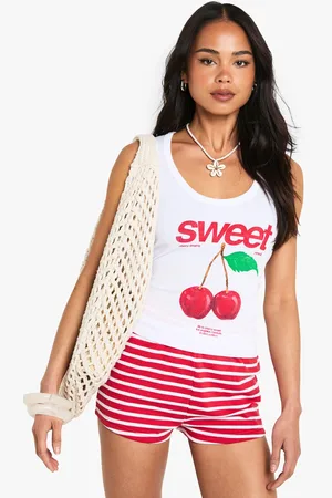 Boohoo Sweet Cherry Graphic Rib Tank Vest Top - - L