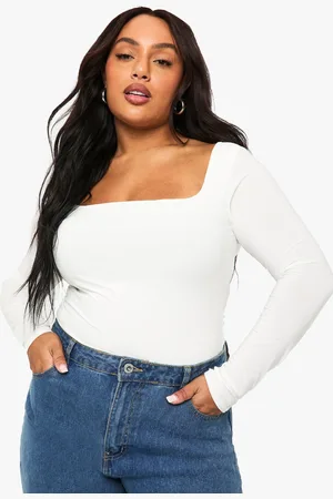 Boohoo Plus Double Layer Slinky Square Neck Bodysuit - - 16